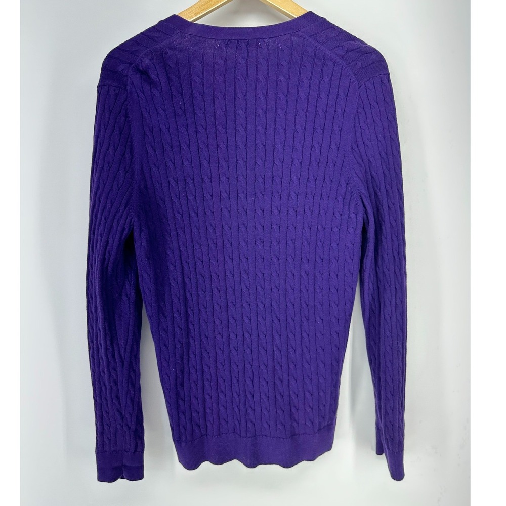 Lands End Cardigan Women L Purple Cable Knit V-Neck Button Front Sweater Classic - Picture 2 of 6